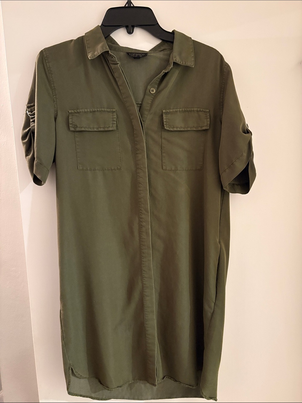 Topshop Olive Utility Shirt Dress